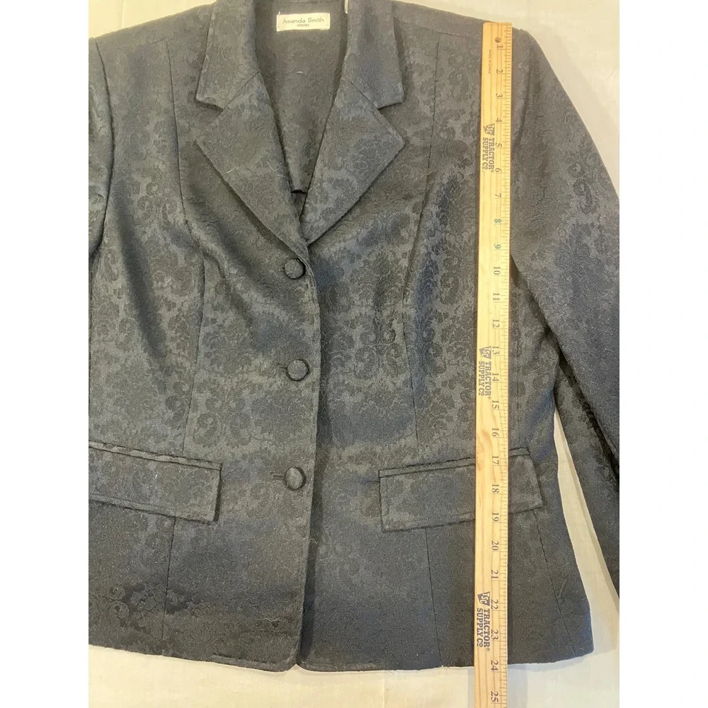 Amanda Smith Womens Black Damask Brocade 2 Piece Skirt Suit‎ Set Size 16 Blazer